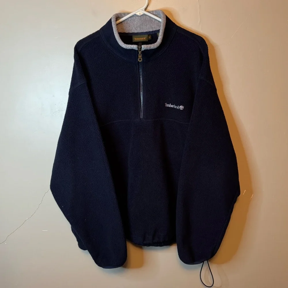 Vintage Timberland 1/4 Zip Fleece Pullover Sweatshirt Navy Gray Mens Size XL - Picture 2 of 8